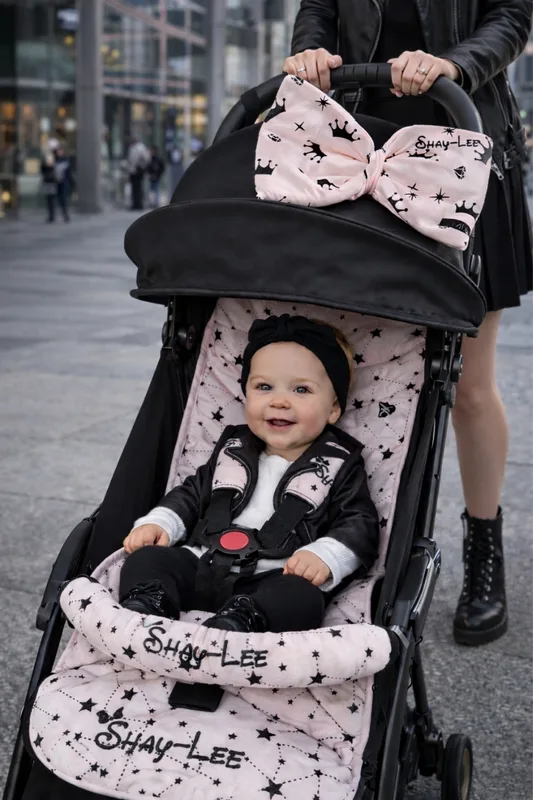 סט ריפודית וחבקים: מתאים לעגלה/לטיולון/לסלקל/לדונה- ורוד כוכבים